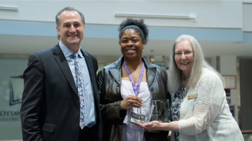 Diana Mills receiving the OCDSB Chair's Award 2024